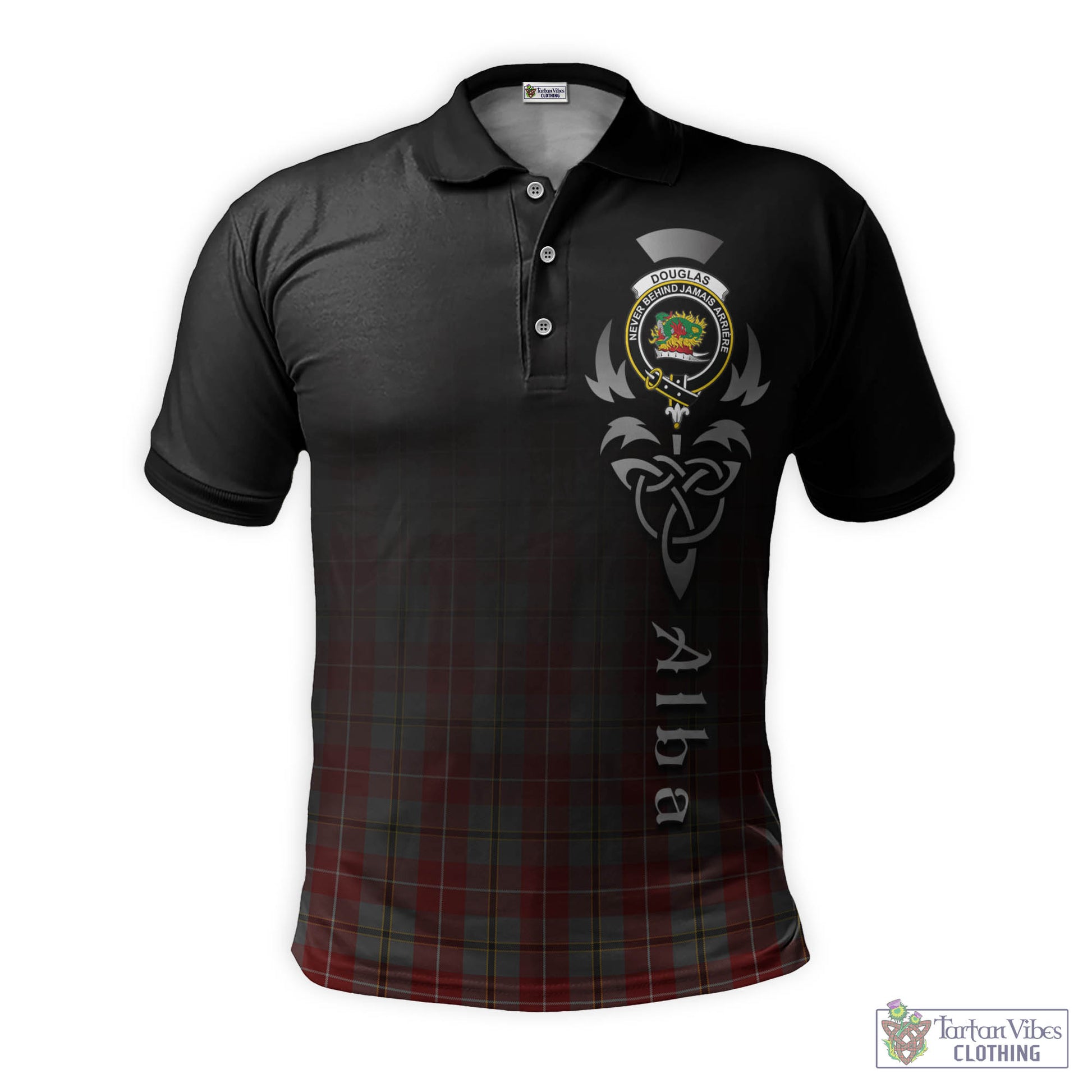 Tartan Vibes Clothing Douglas Ancient Red Tartan Polo Shirt Featuring Alba Gu Brath Family Crest Celtic Inspired