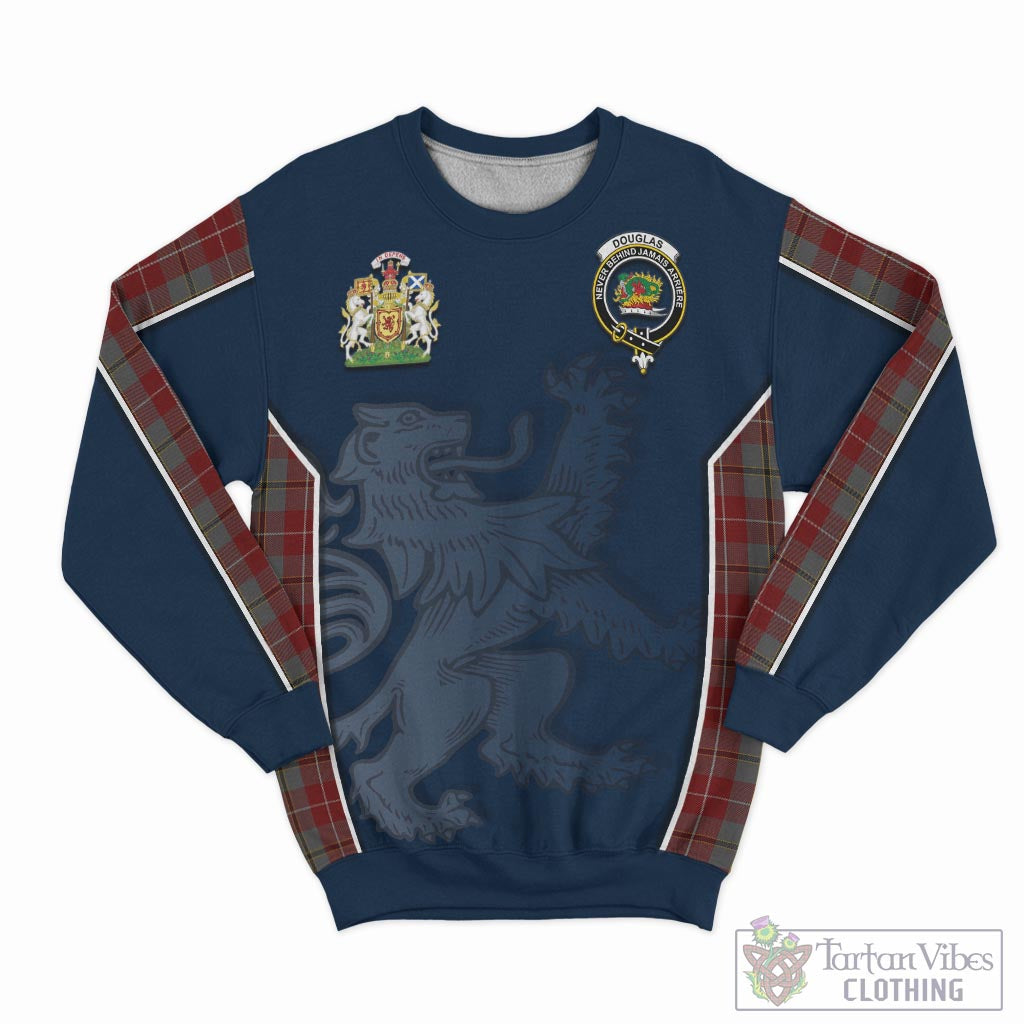 Tartan Vibes Clothing Douglas Ancient Red Tartan Sweater with Family Crest and Lion Rampant Vibes Sport Style