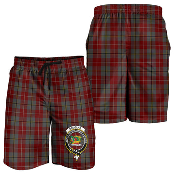 Douglas Ancient Red Tartan Mens Shorts with Family Crest