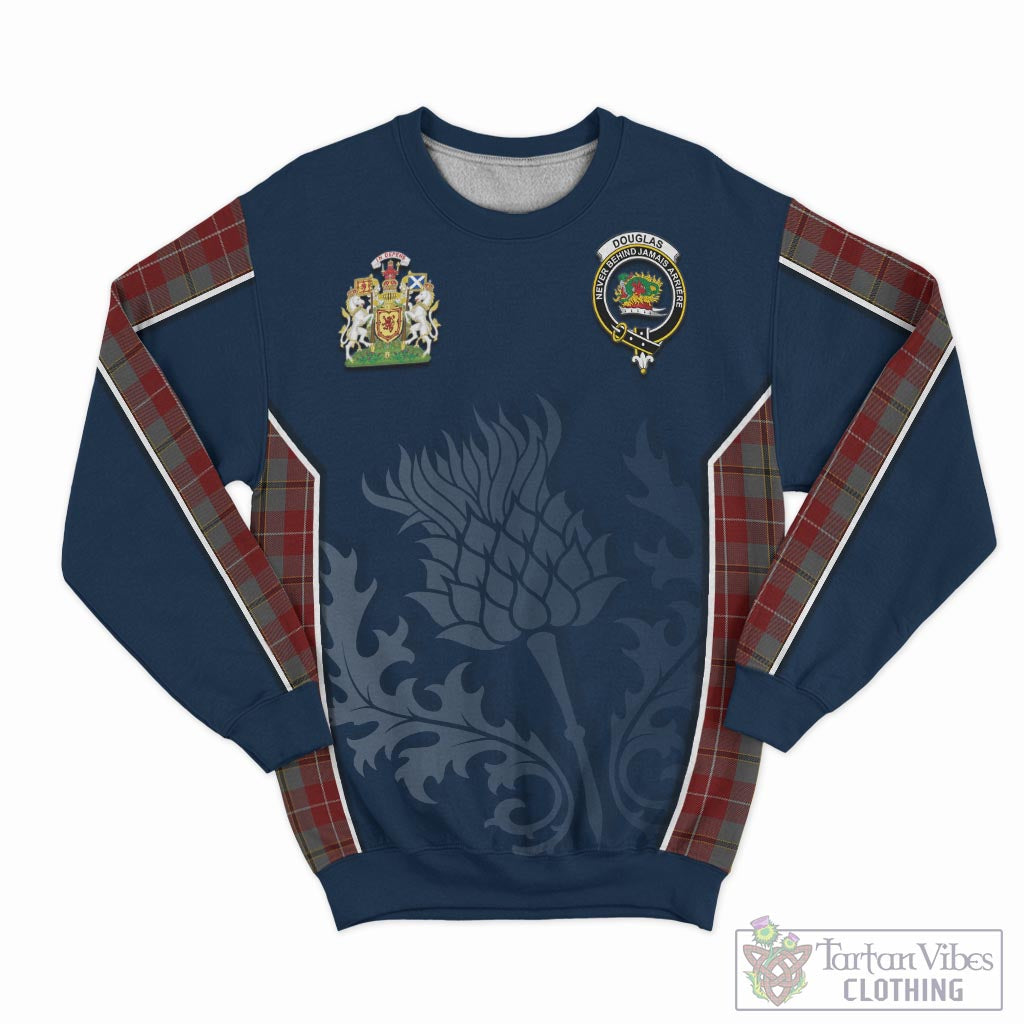 Tartan Vibes Clothing Douglas Ancient Red Tartan Sweatshirt with Family Crest and Scottish Thistle Vibes Sport Style