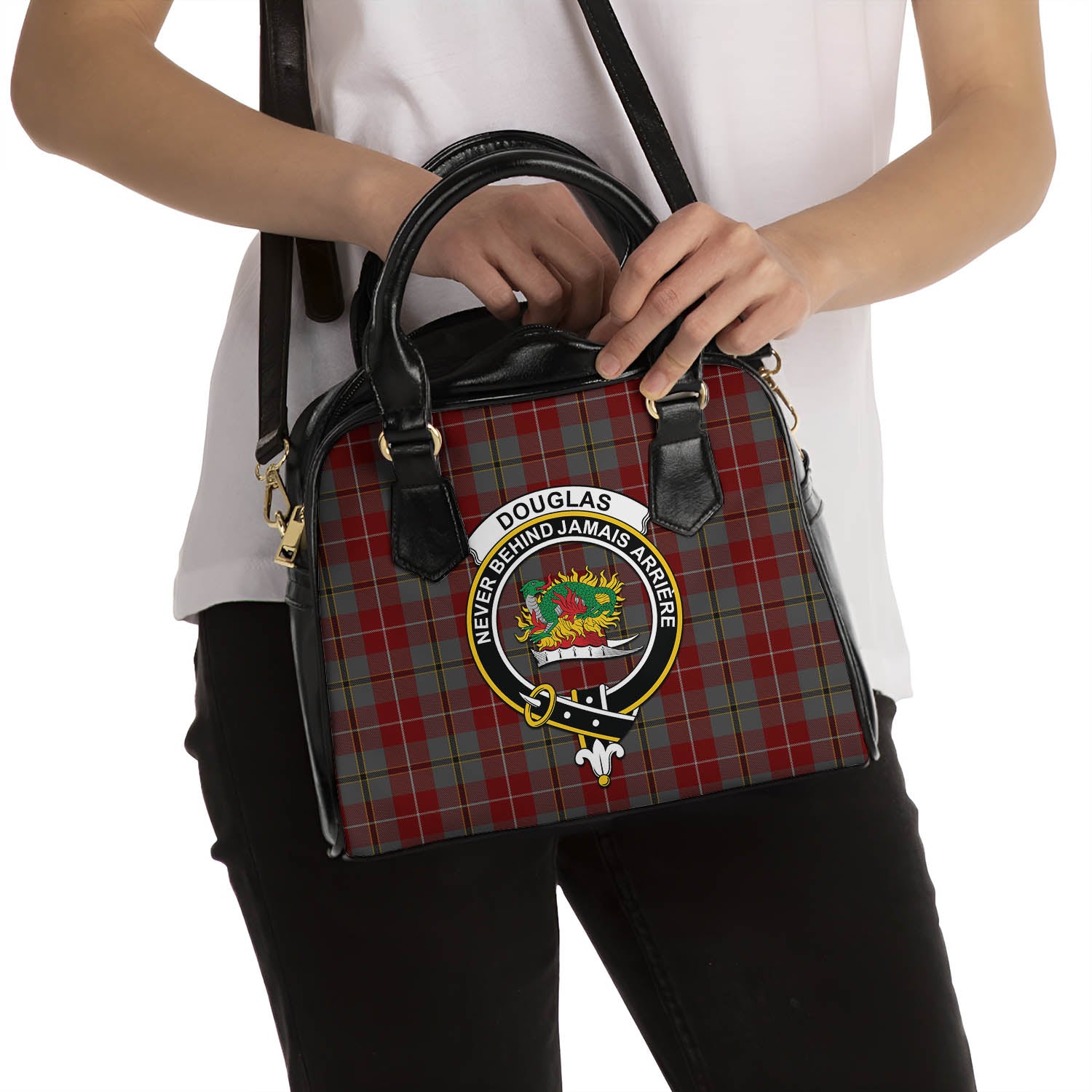 Douglas Ancient Red Tartan Shoulder Handbags with Family Crest - Tartanvibesclothing