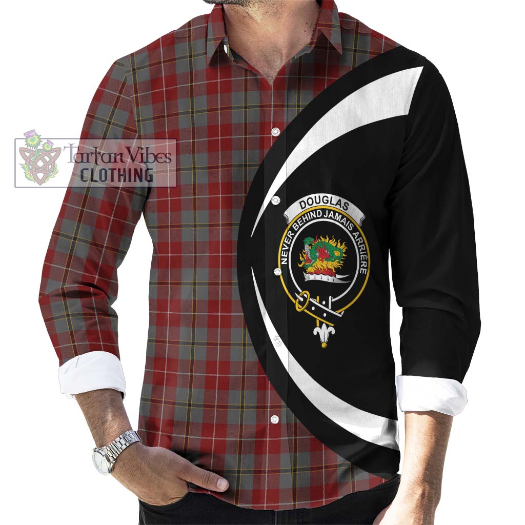 Douglas Ancient Red Tartan Long Sleeve Button Up with Family Crest Circle Style - Tartan Vibes Clothing