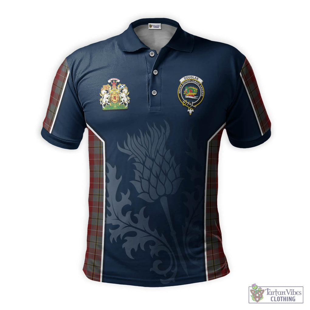 Tartan Vibes Clothing Douglas Ancient Red Tartan Men's Polo Shirt with Family Crest and Scottish Thistle Vibes Sport Style