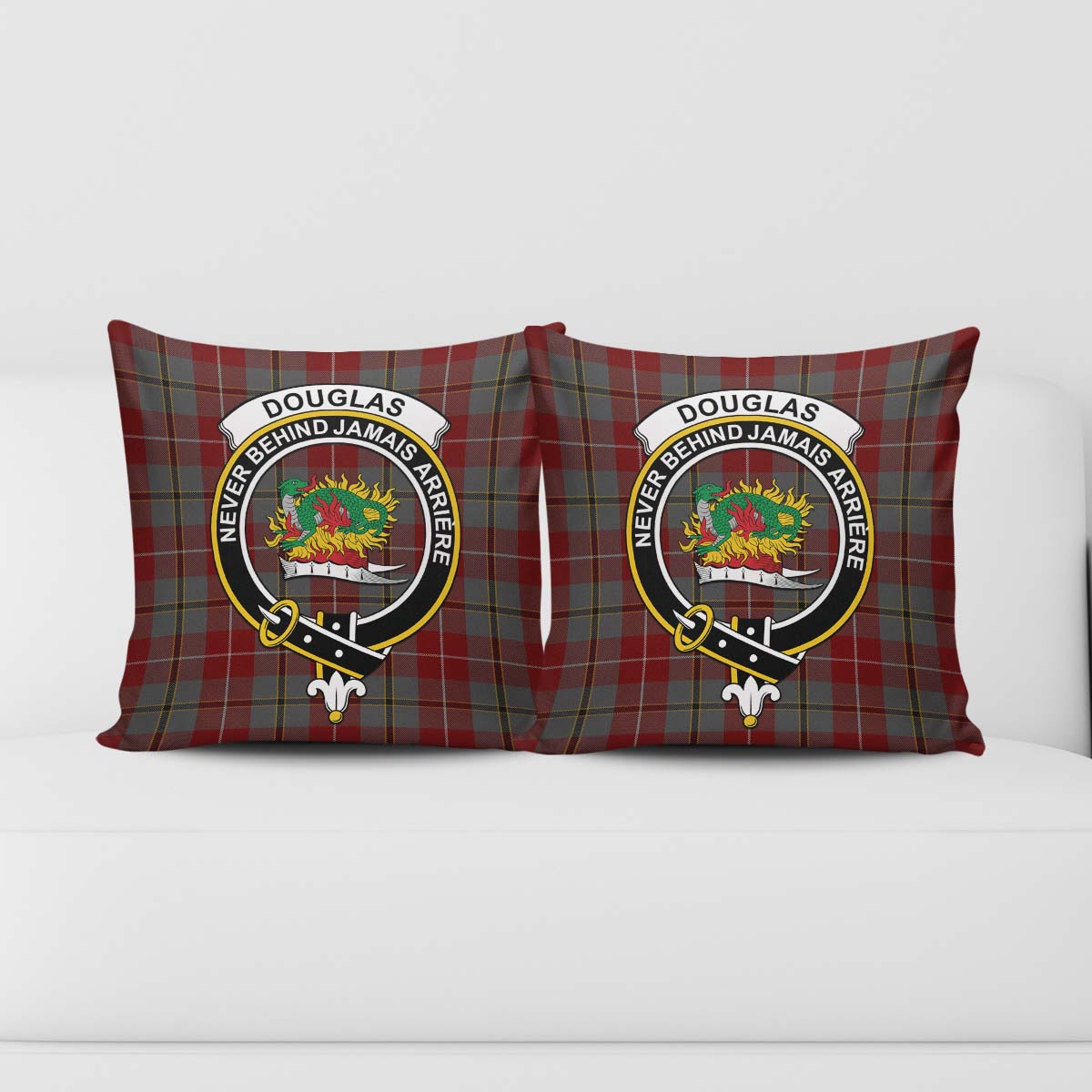 Douglas Ancient Red Tartan Pillow Cover with Family Crest - Tartanvibesclothing