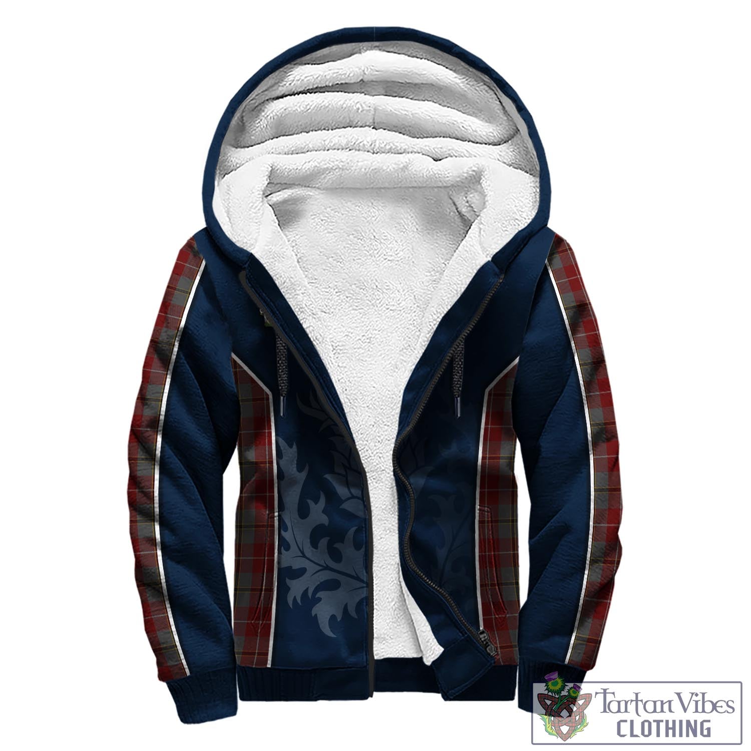 Tartan Vibes Clothing Douglas Ancient Red Tartan Sherpa Hoodie with Family Crest and Scottish Thistle Vibes Sport Style