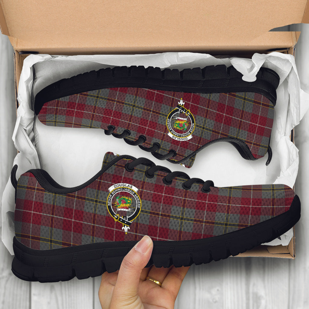 Douglas Ancient Red Tartan Sneakers with Family Crest - Tartan Vibes Clothing