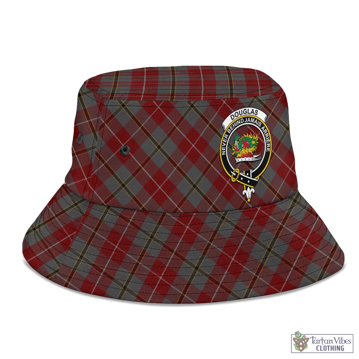 Tartan Vibes Clothing Douglas Ancient Red Tartan Bucket Hat with Family Crest