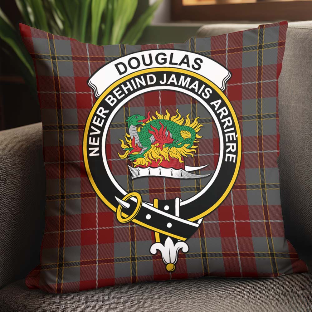 Douglas Ancient Red Tartan Pillow Cover with Family Crest - Tartanvibesclothing