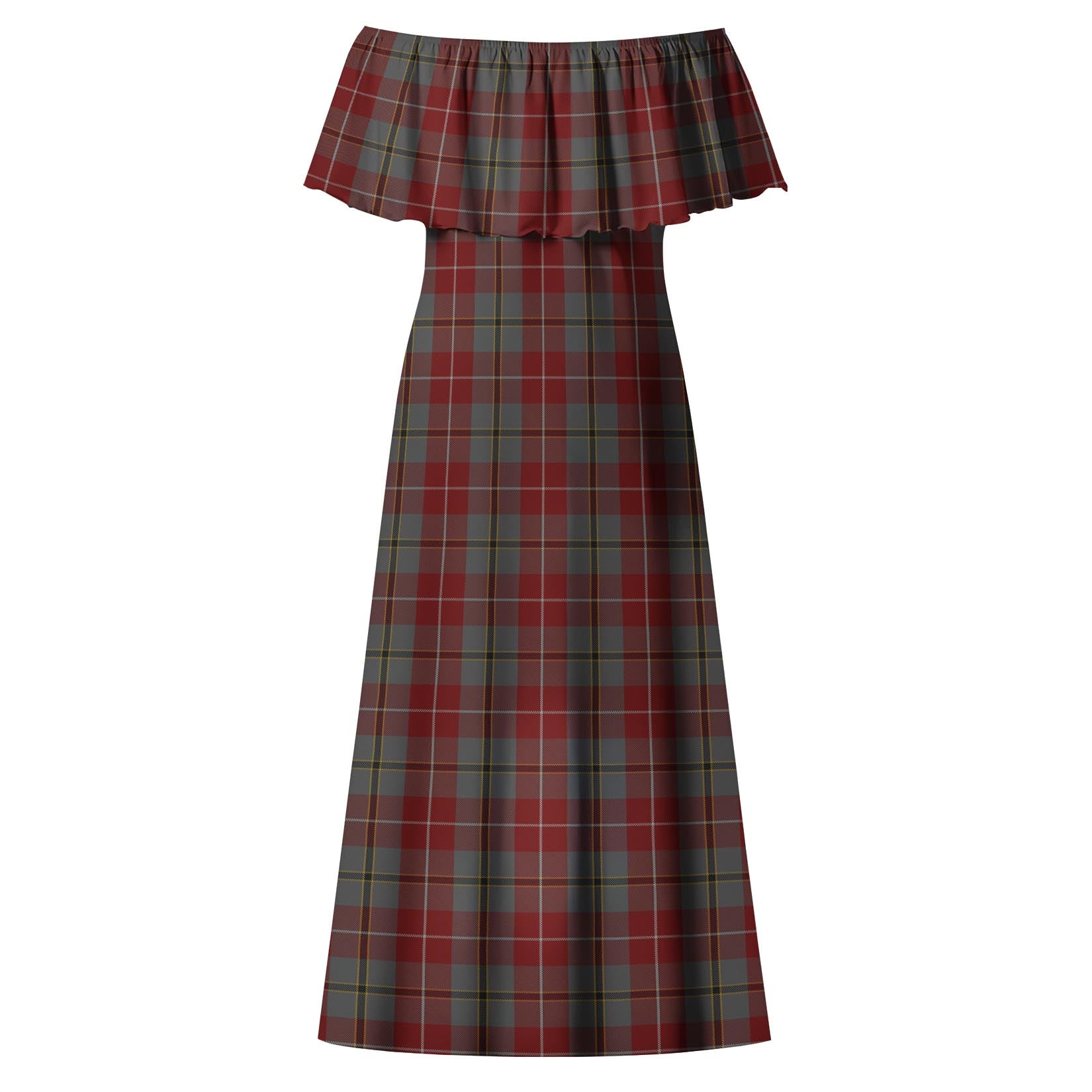 Douglas Ancient Red Tartan Off Shoulder Long Dress - Tartanvibesclothing