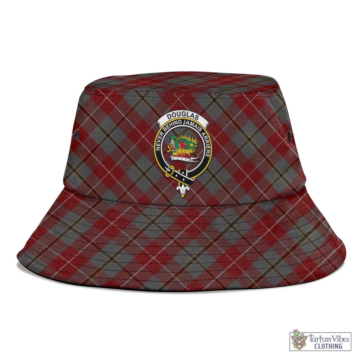 Tartan Vibes Clothing Douglas Ancient Red Tartan Bucket Hat with Family Crest