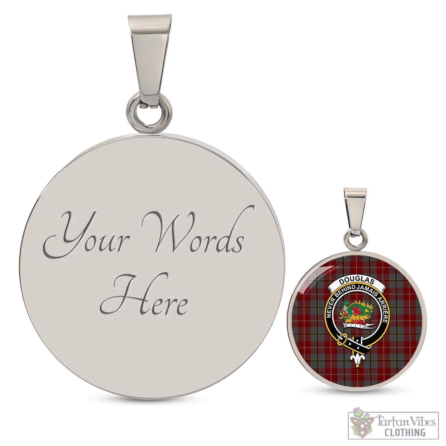 Tartan Vibes Clothing Douglas Ancient Red Tartan Circle Necklace with Family Crest