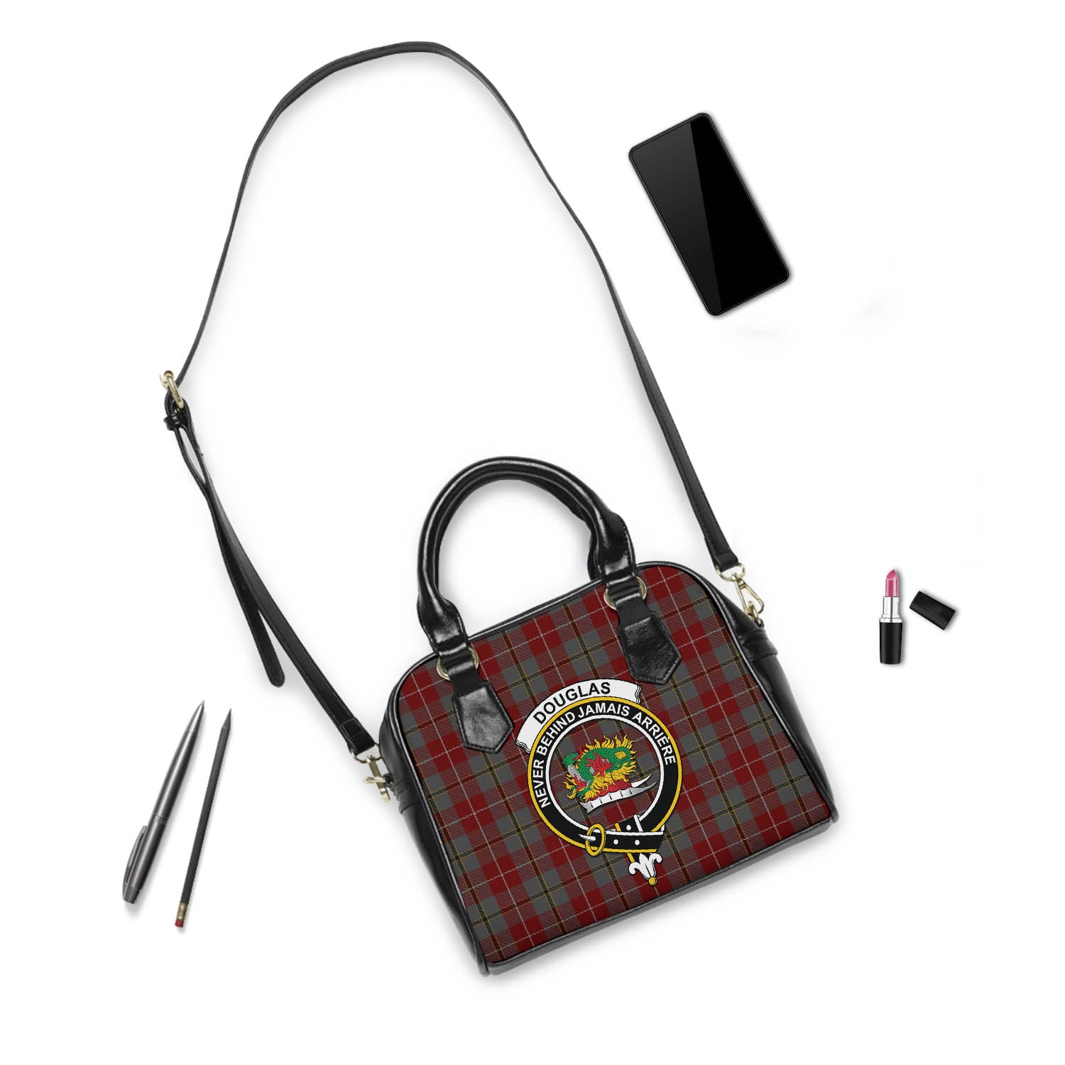 Douglas Ancient Red Tartan Shoulder Handbags with Family Crest - Tartanvibesclothing