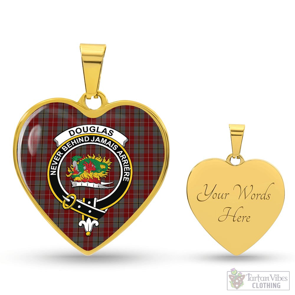 Tartan Vibes Clothing Douglas Ancient Red Tartan Heart Necklace with Family Crest