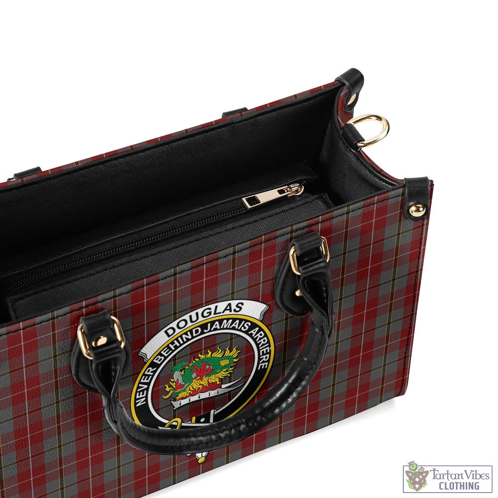 Tartan Vibes Clothing Douglas Ancient Red Tartan Luxury Leather Handbags with Family Crest