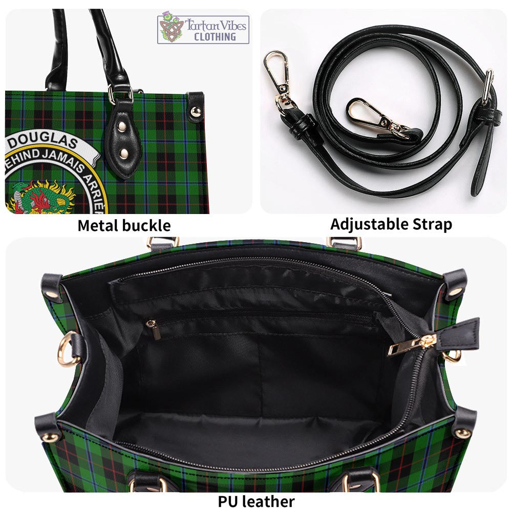 Tartan Vibes Clothing Douglas Black Tartan Luxury Leather Handbags with Family Crest