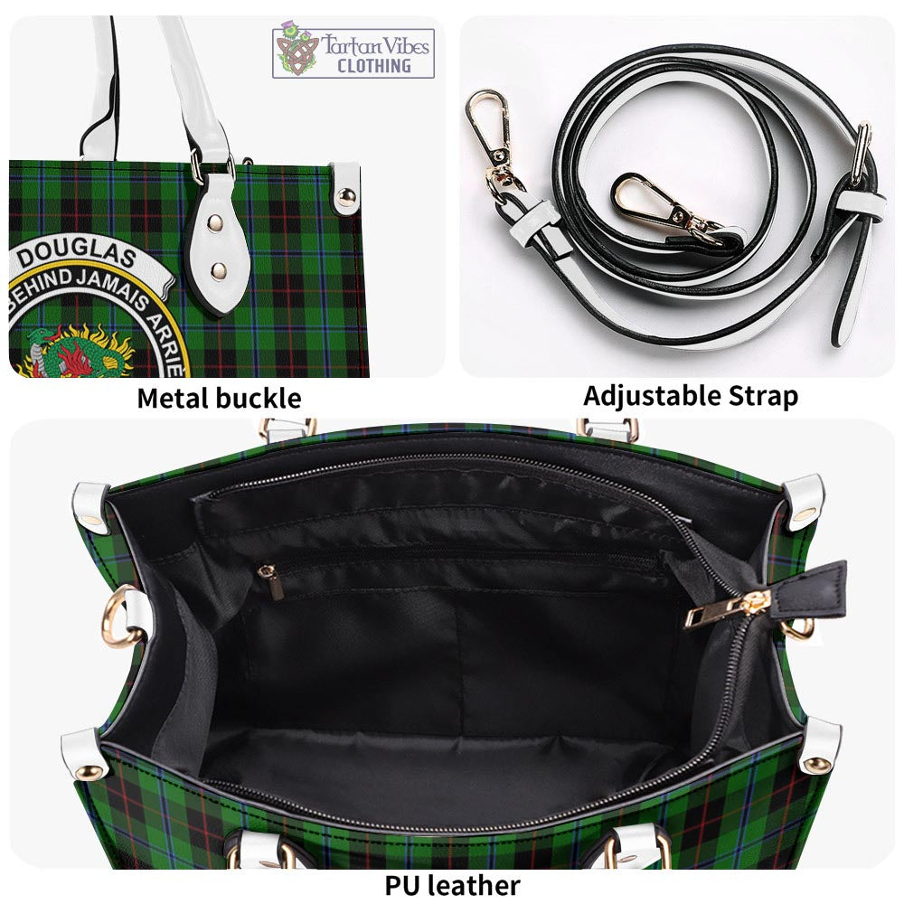 Tartan Vibes Clothing Douglas Black Tartan Luxury Leather Handbags with Family Crest