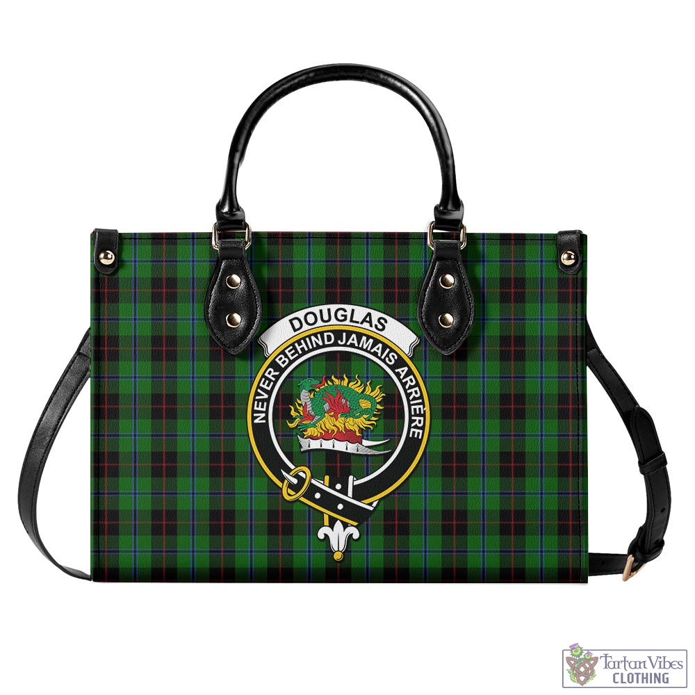 Tartan Vibes Clothing Douglas Black Tartan Luxury Leather Handbags with Family Crest