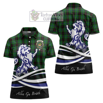 Douglas Black Tartan Women's Polo Shirt with Alba Gu Brath Regal Lion Emblem