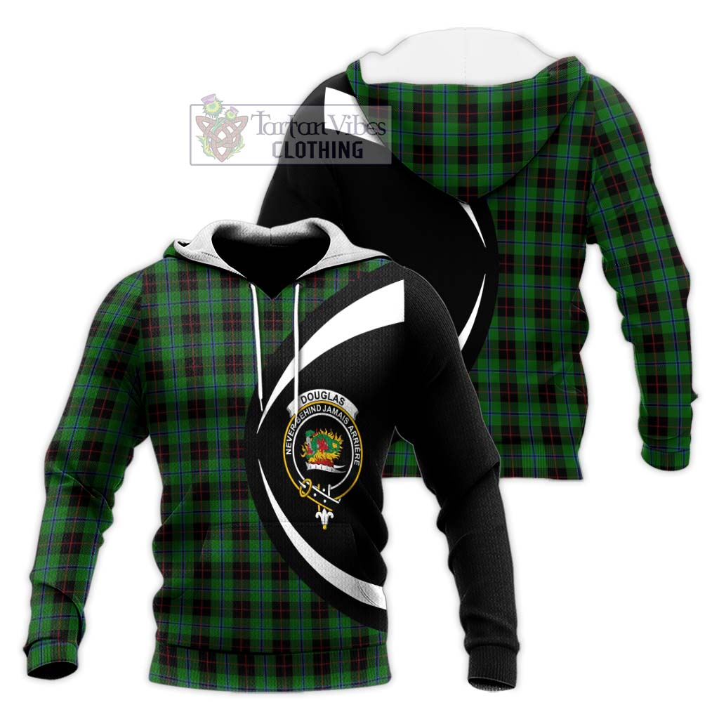 Douglas Black Tartan Knitted Hoodie with Family Crest Circle Style Unisex Knitted Pullover Hoodie - Tartan Vibes Clothing