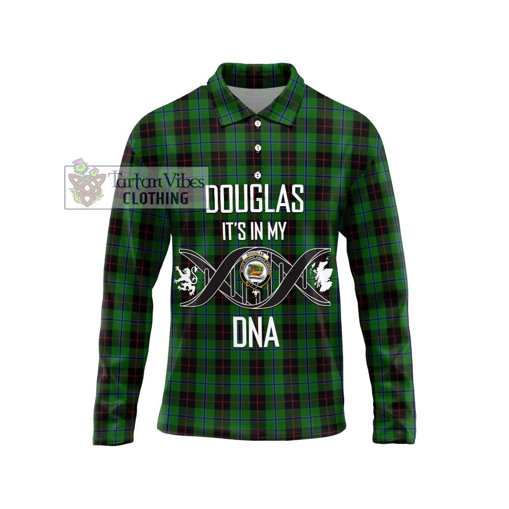 Douglas Black Tartan Long Sleeve Polo Shirt with Family Crest DNA In Me Style Unisex - Tartanvibesclothing Shop