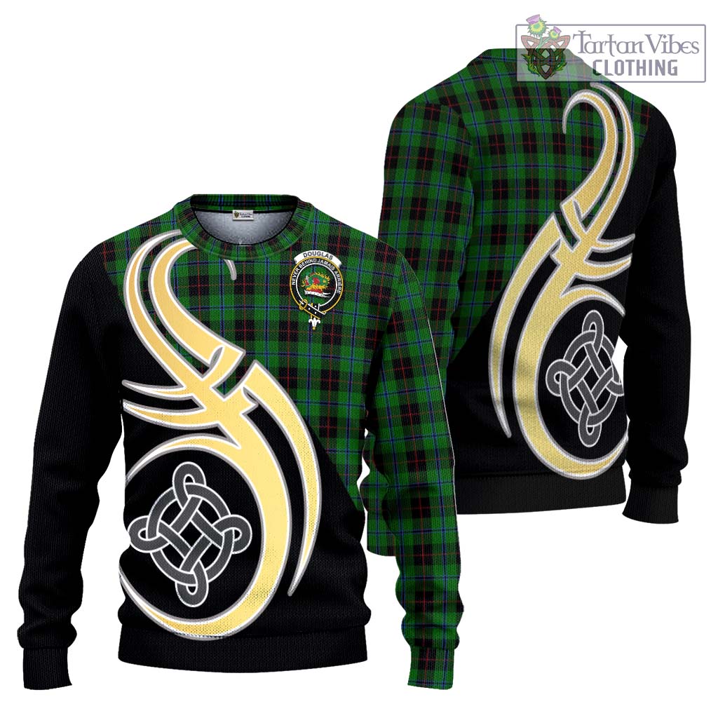 Douglas Black Tartan Knitted Sweater with Family Crest and Celtic Symbol Style Unisex - Tartan Vibes Clothing