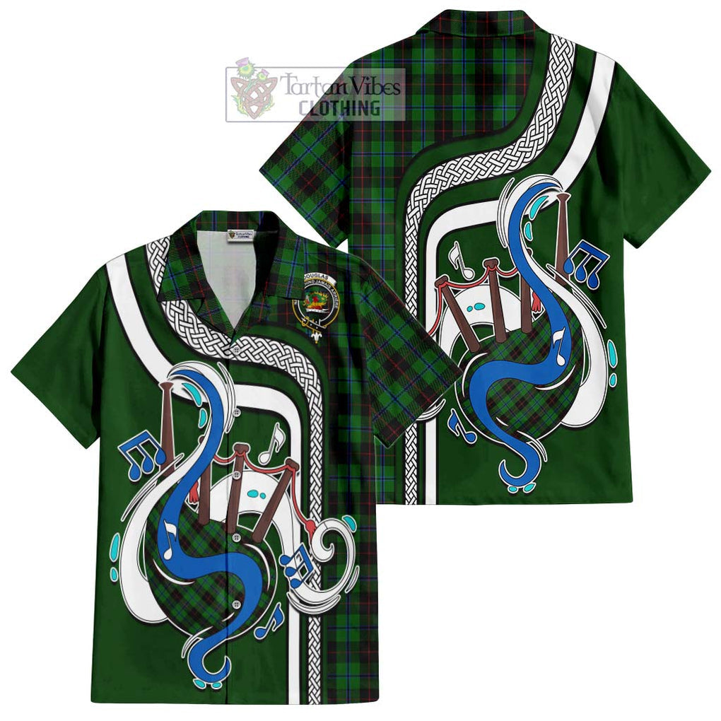 Douglas Black Tartan Short Sleeve Button Shirt with Epic Bagpipe Style Kid - Tartanvibesclothing Shop