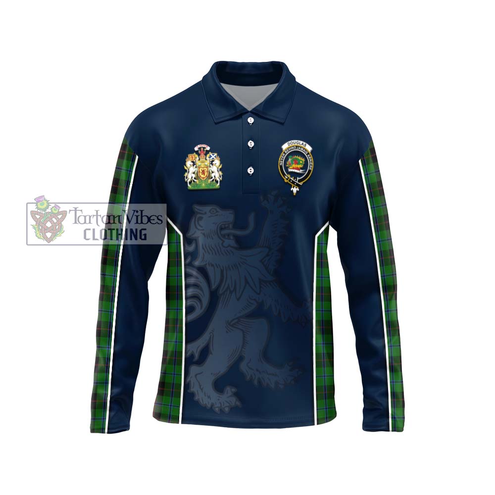 Douglas Black Tartan Long Sleeve Polo Shirt with Family Crest and Lion Rampant Vibes Sport Style Unisex - Tartan Vibes Clothing