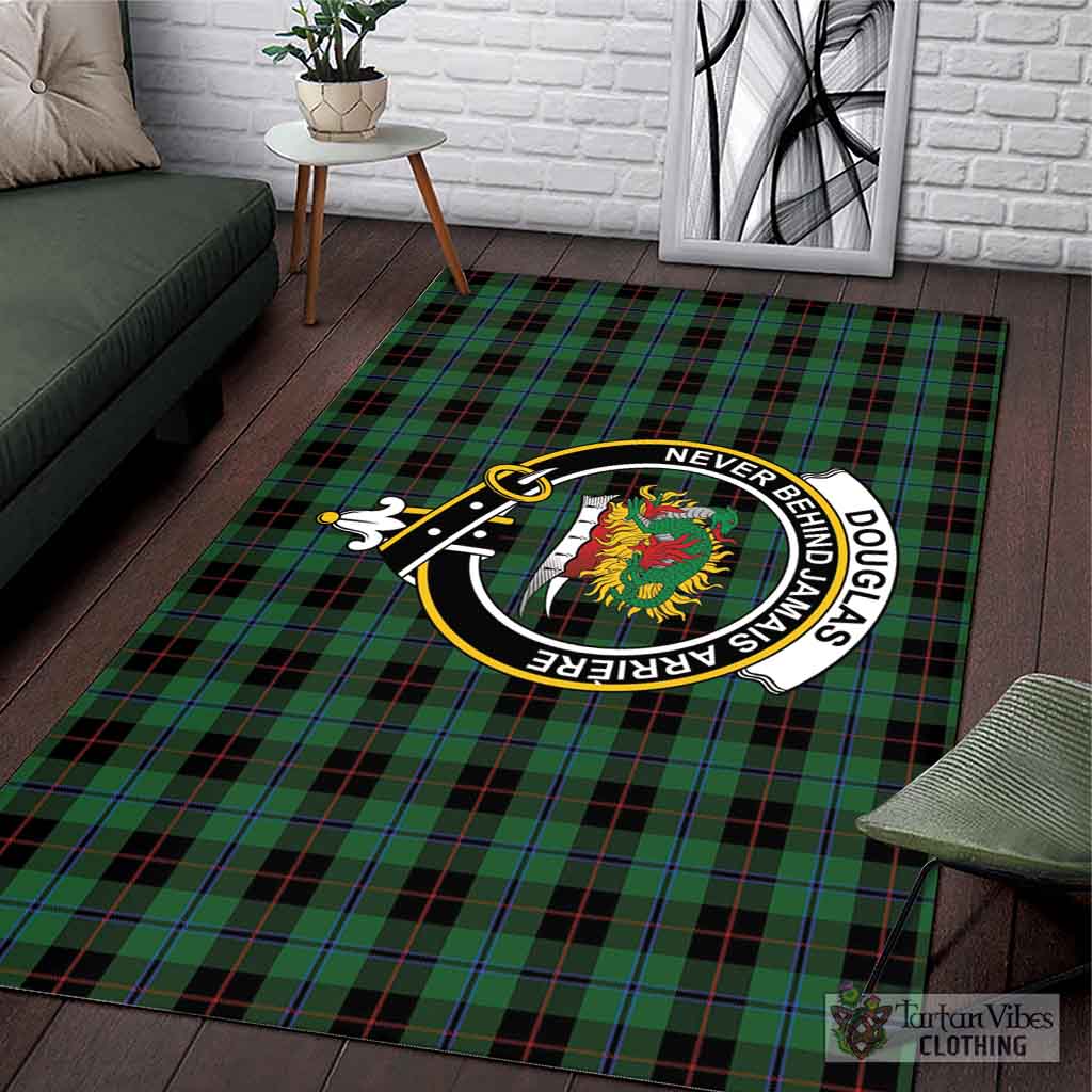 Tartan Vibes Clothing Douglas Black Tartan Area Rug with Family Crest