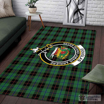 Douglas Black Tartan Area Rug with Family Crest