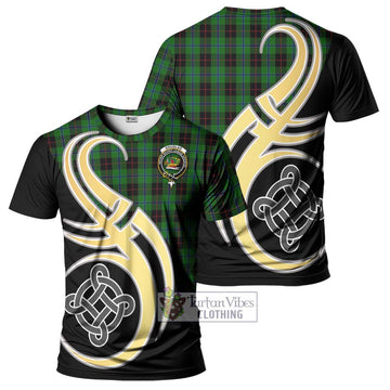 Douglas Black Tartan T-Shirt with Family Crest and Celtic Symbol Style