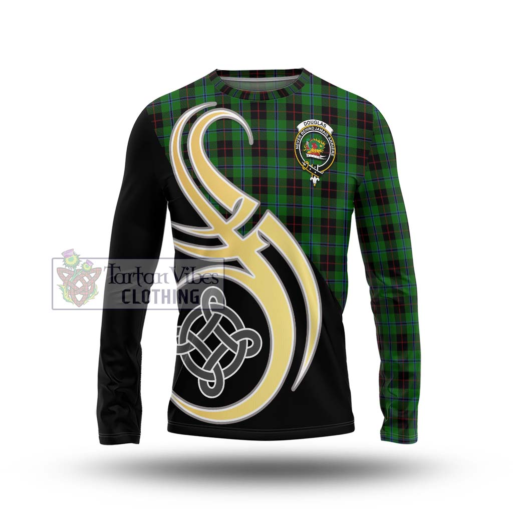 Douglas Black Tartan Long Sleeve T-Shirt with Family Crest and Celtic Symbol Style Unisex - Tartan Vibes Clothing