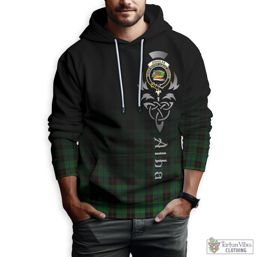 Tartan Vibes Clothing Douglas Black Tartan Hoodie Featuring Alba Gu Brath Family Crest Celtic Inspired