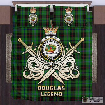 Douglas Black Tartan Bedding Set with Clan Crest and the Golden Sword of Courageous Legacy