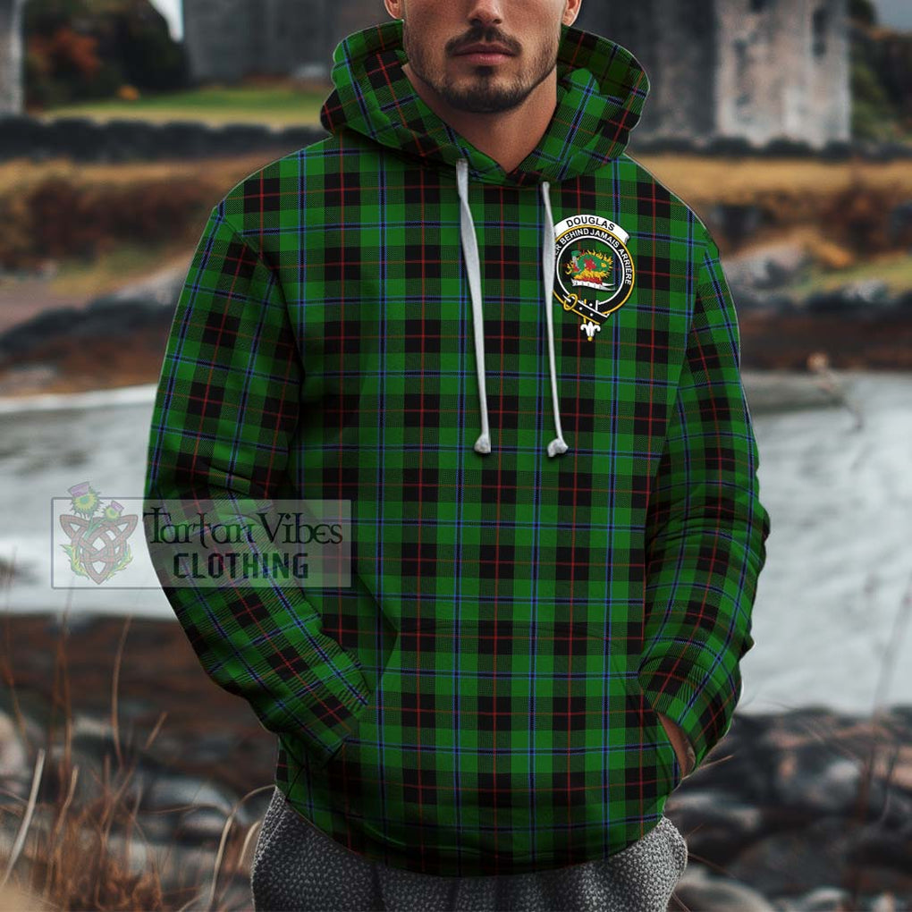 Douglas Black Tartan Cotton Hoodie with Family Crest Pullover Hoodie XS - Tartan Vibes Clothing