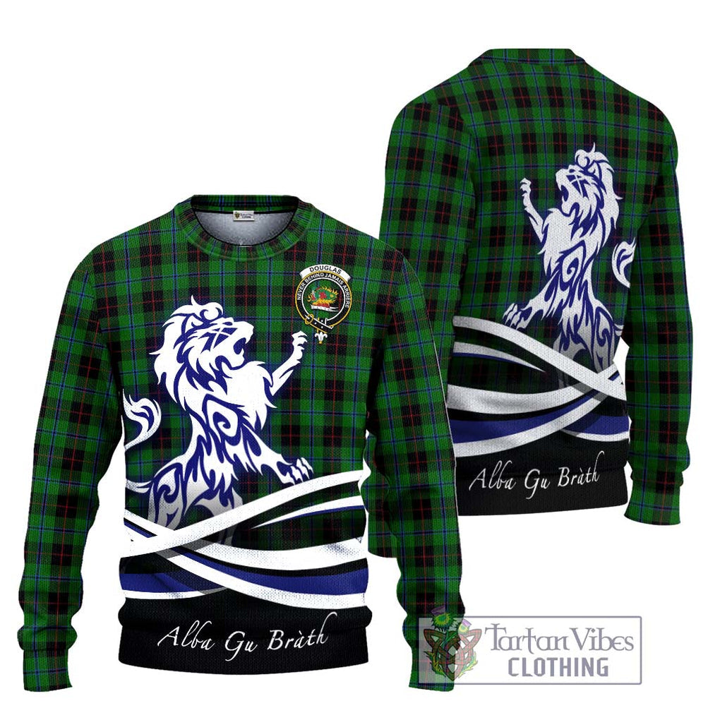 Douglas Black Tartan Knitted Sweater with Alba Gu Brath Regal Lion Emblem Unisex - Tartanvibesclothing Shop