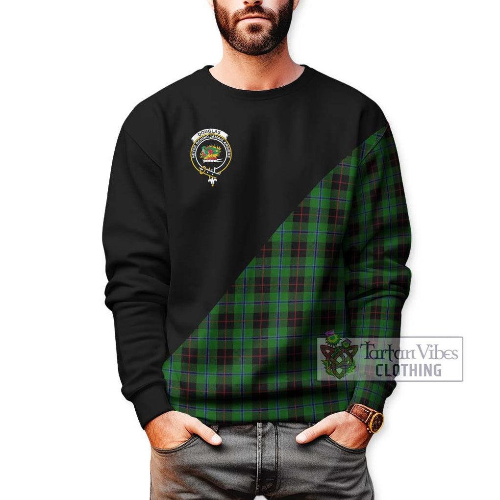 Douglas Black Tartan Sweatshirt with Family Crest and Military Logo Style Unisex - Tartanvibesclothing Shop