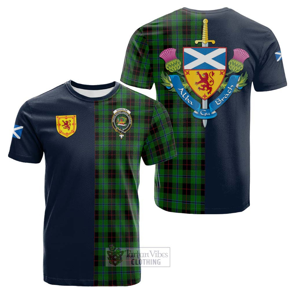 Tartan Vibes Clothing Douglas Black Tartan Cotton T-shirt with Scottish Lion Royal Arm Half Style