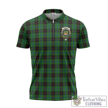 Douglas Black Tartan Zipper Polo Shirt with Family Crest