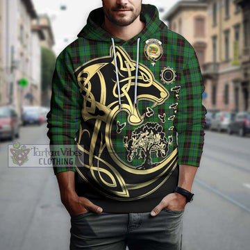 Douglas Black Tartan Hoodie with Family Crest Celtic Wolf Style