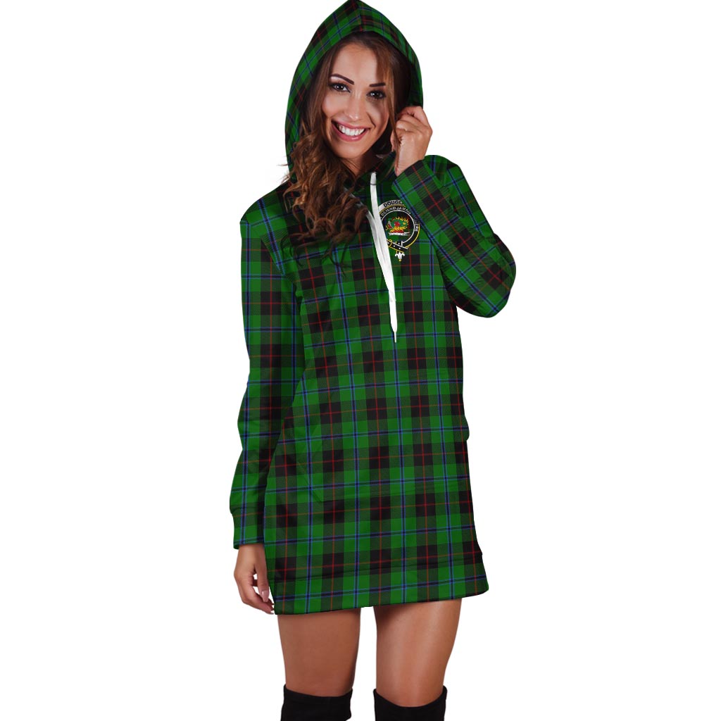 Douglas Black Tartan Hoodie Dress with Family Crest - Tartan Vibes Clothing