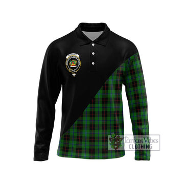 Douglas Black Tartan Long Sleeve Polo Shirt with Family Crest and Military Logo Style