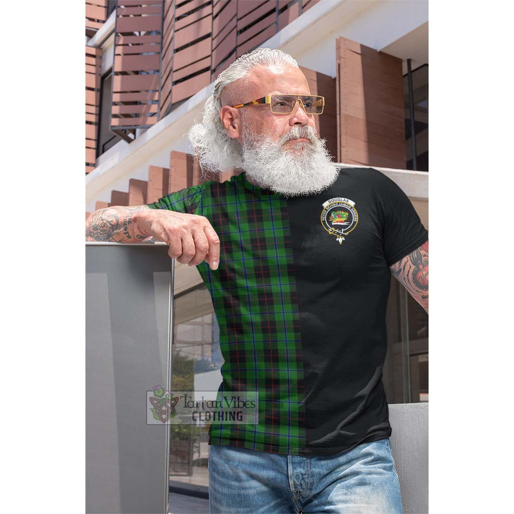 Tartan Vibes Clothing Douglas Black Tartan Cotton T-shirt with Family Crest and Half Of Me Style