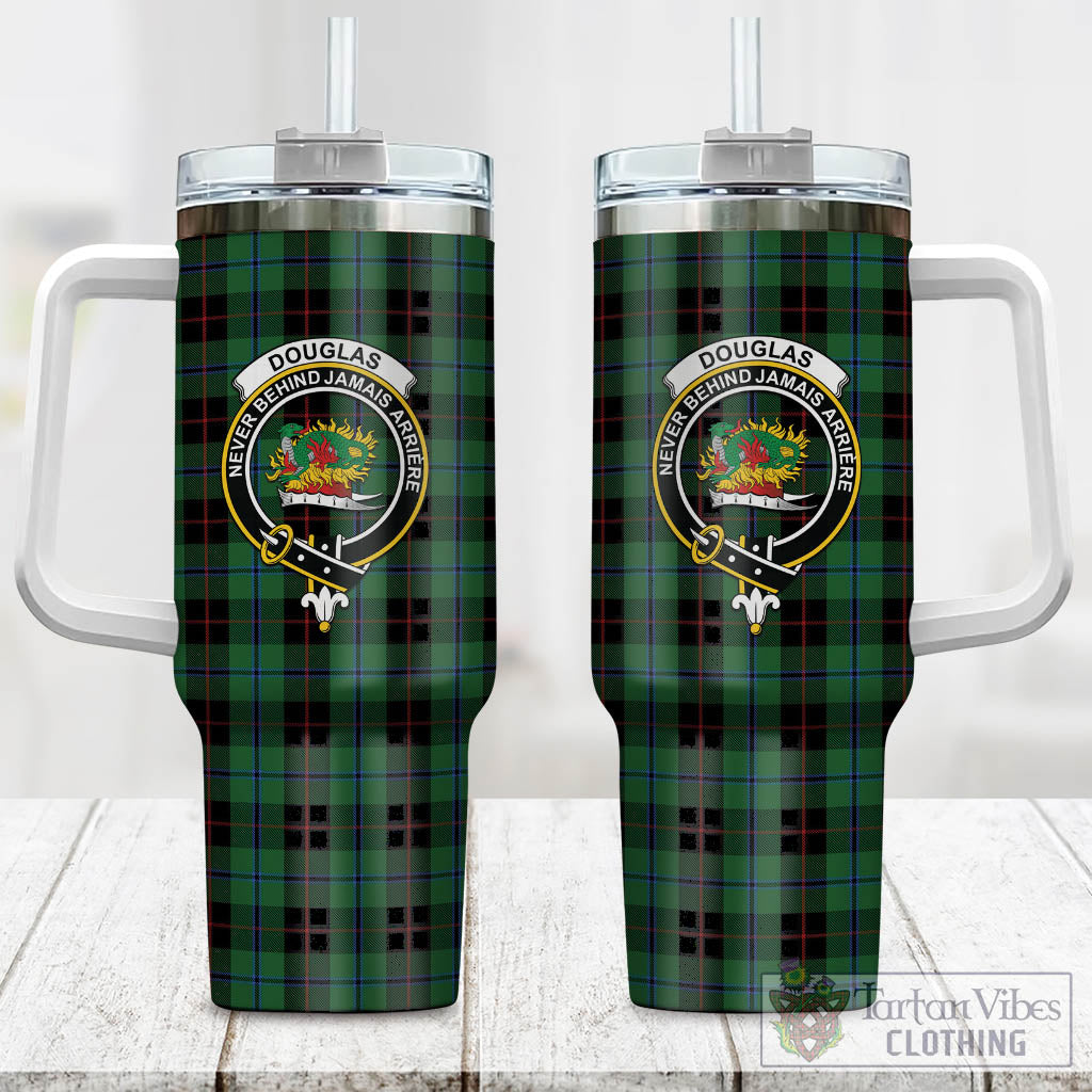 Tartan Vibes Clothing Douglas Black Tartan and Family Crest Tumbler with Handle