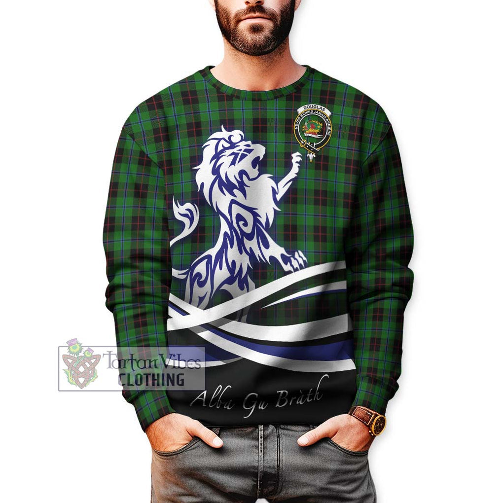 Douglas Black Tartan Sweatshirt with Alba Gu Brath Regal Lion Emblem Unisex - Tartanvibesclothing Shop