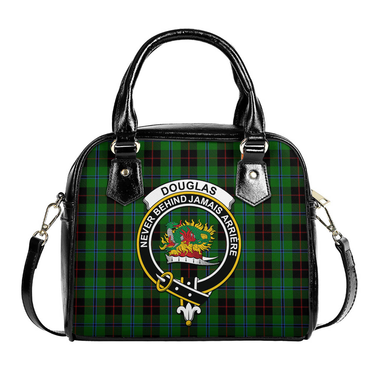 Douglas Black Tartan Shoulder Handbags with Family Crest One Size 6*25*22 cm - Tartanvibesclothing