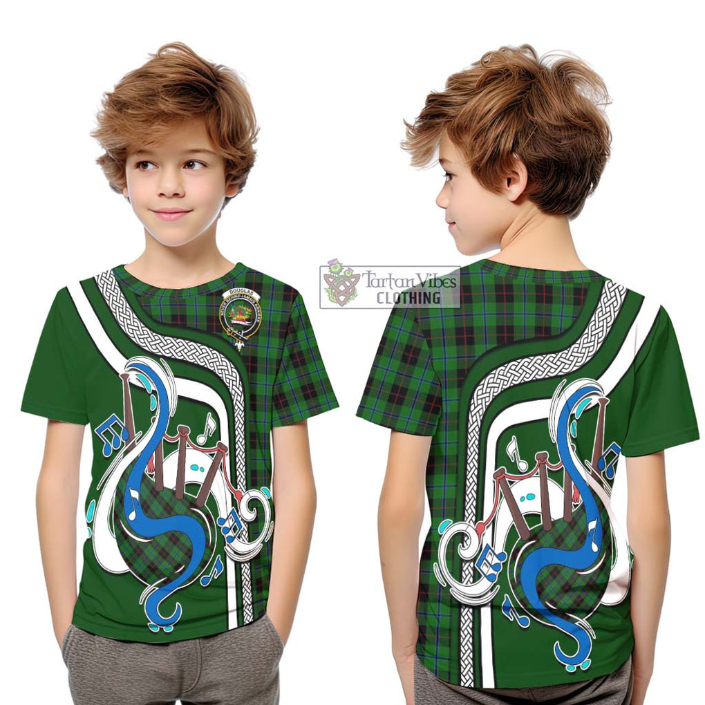 Tartan Vibes Clothing Douglas Black Tartan Kid T-Shirt with Epic Bagpipe Style