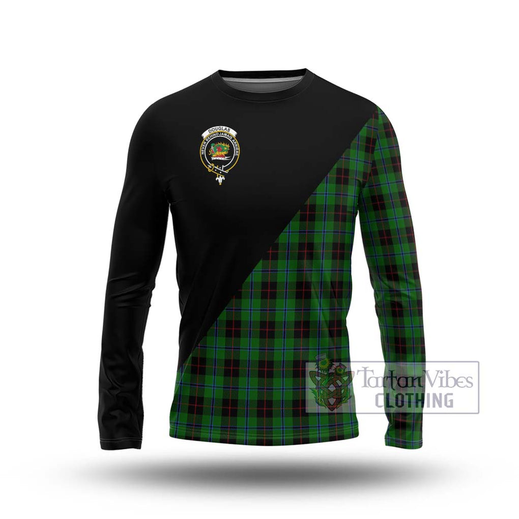 Douglas Black Tartan Long Sleeve T-Shirt with Family Crest and Military Logo Style Unisex - Tartanvibesclothing Shop