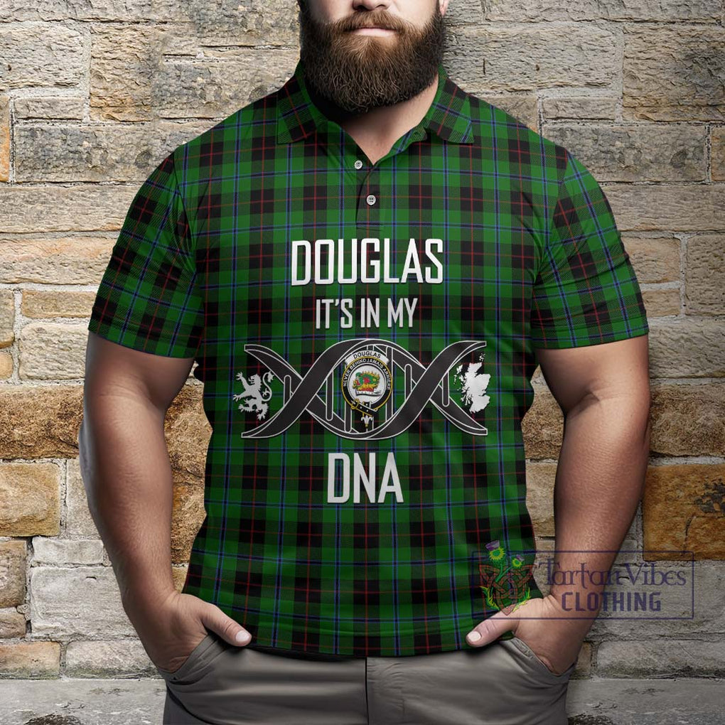 Douglas Black Tartan Polo Shirt with Family Crest DNA In Me Style Kid - Tartanvibesclothing Shop