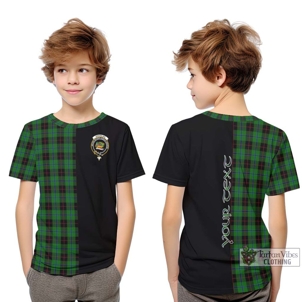 Douglas Black Tartan Kid T-Shirt with Family Crest and Half Of Me Style Youth XL Size14 - Tartanvibesclothing Shop