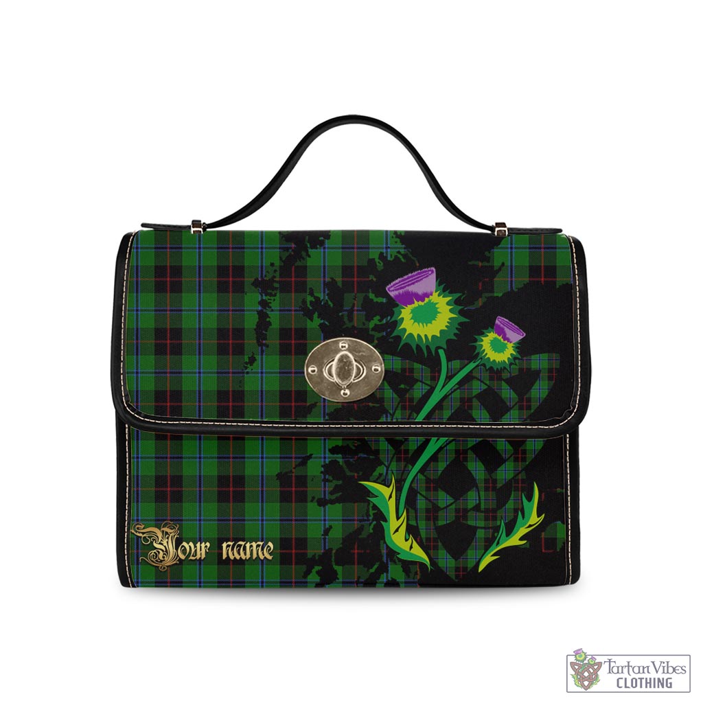 Tartan Vibes Clothing Douglas Black Tartan Waterproof Canvas Bag with Scotland Map and Thistle Celtic Accents